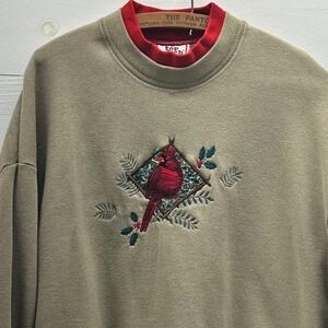 Top Stitch Cardinal Sweatshirt Women XL Tan Excellent Embroidered Double Collar